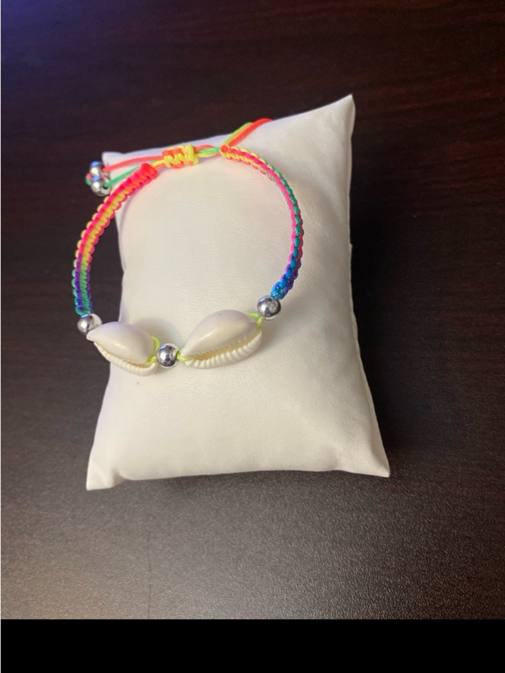 Vibrant Neon Rainbow Braided Cord Bracelet with Shell Accents